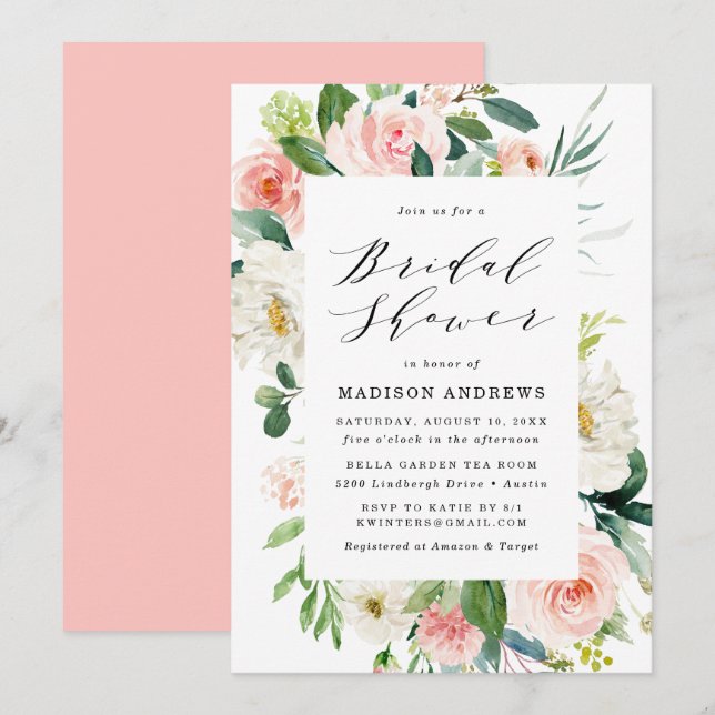 Invitation Fleurs Rose | Fête de Mariage Florale (Devant / Derrière)