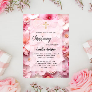 Invitation Fleurs rose pâle chatte fille luxe