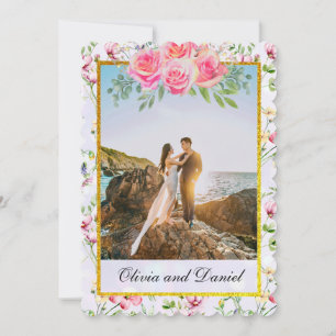 Invitation Fleurs Rose Pâle Élégantes Aquarelle Mariage