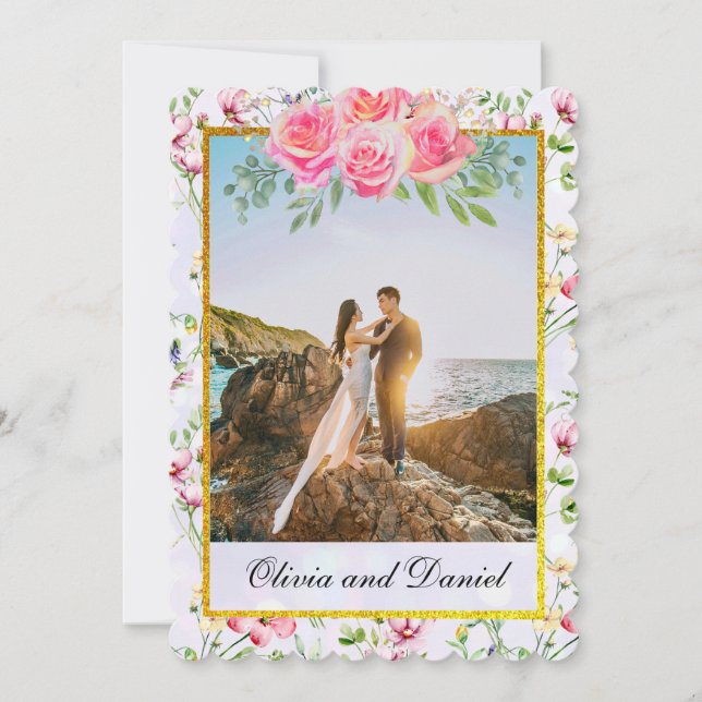 Invitation Fleurs Rose Pâle Élégantes Aquarelle Mariage (Devant)