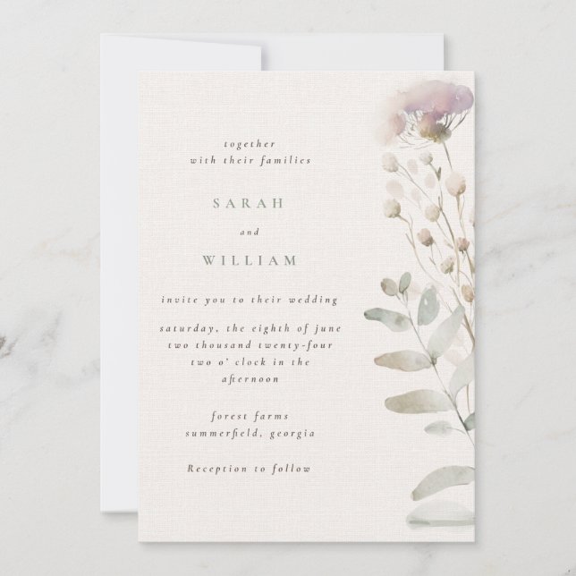 Invitation Fleurs rose pâle mariage (Devant)