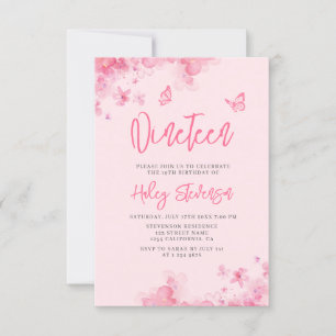 Invitation Fleurs rose pastel aquarelle douce 19e Anniversair