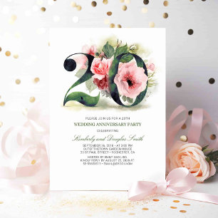 Invitation Fleurs rose poudré pour 20e anniversaire de mariag