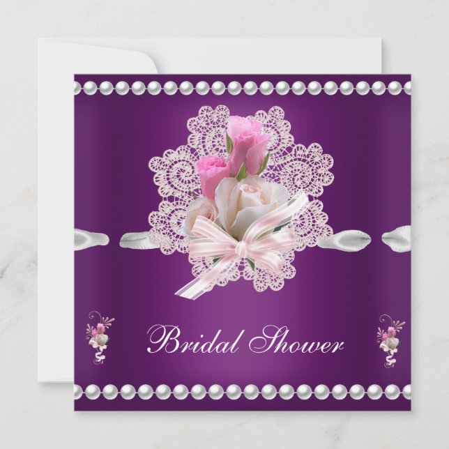 Invitation Fleurs Rose Pourpre Mariage Baby Shower (Devant)
