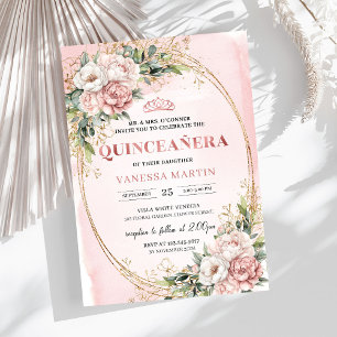 Invitation Fleurs rose poussiéreux Eucalyptus Quinceañera Ann