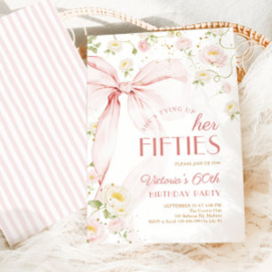 Invitation Fleurs Rose Ruban Cinquante Ans Soixantième Annive