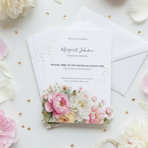 Invitation Fleurs Rose Tendre 60e Anniversaire