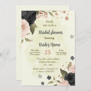 Invitation fleurs rose vif noir douche botanique