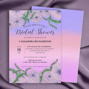 Invitation Fleurs rose violet et Fête des mariées Feuille ver