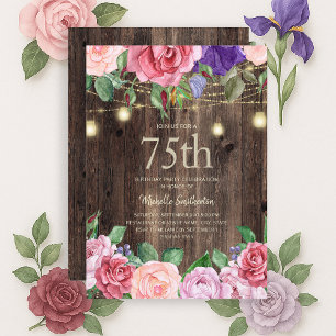 Invitation Fleurs Rose Violet Rustique Guirlande Lumineuse 75