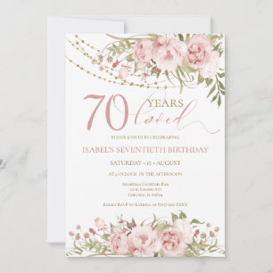 Invitation Fleurs roses 70e anniversaire élégant événement ma