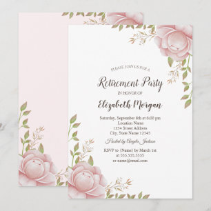 Invitation Fleurs roses à l'aquarelle pour la retraite