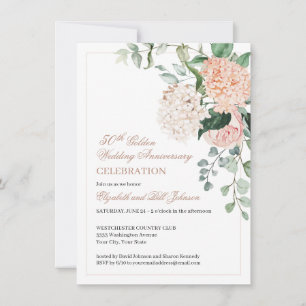 Invitation Fleurs roses aquarelle 50e anniversaire de mariage