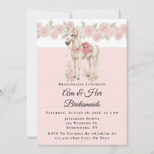 Invitation Fleurs roses Aquarelle Cheval Bridesmaids Déjeuner