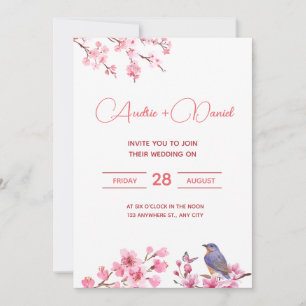 Invitation Fleurs roses Aquarelle Mariage féminine