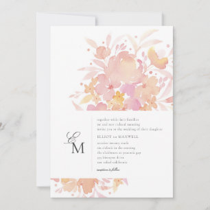 Invitation Fleurs roses Aquarelle Mariage Floral