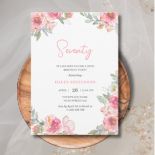 Invitation Fleurs roses aquarelle Soixante-dix 70e anniversai