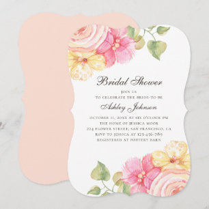Invitation Fleurs roses aquarelles. Douche à nuptiale florale