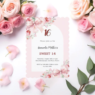 Invitation Fleurs roses arcs arch pétoncles Sweet 16