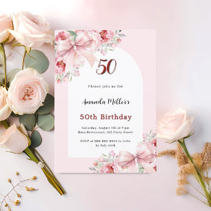 Invitation Fleurs roses arcs d'anniversaire d'arc