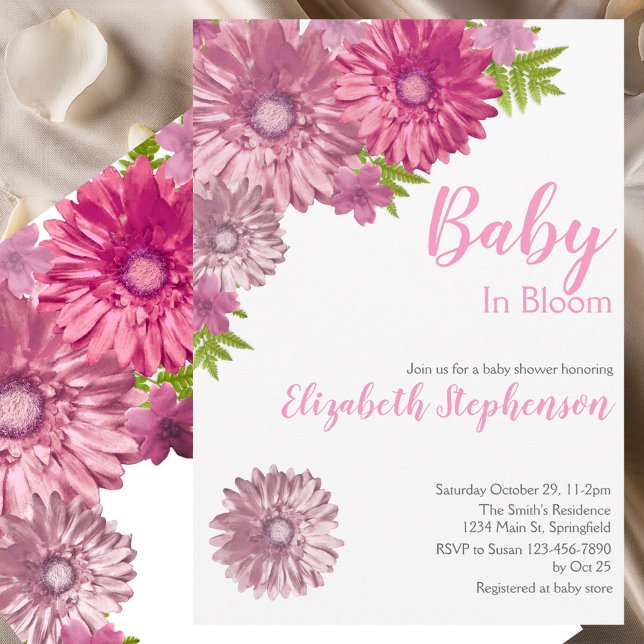 Invitation Fleurs roses bébé en fleurs Fête prénatale de bébé (Créateur téléchargé)