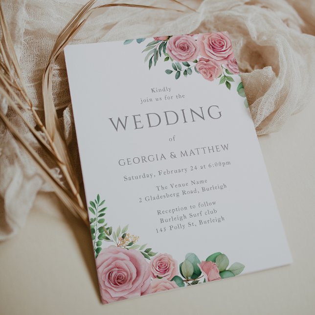 Invitation Fleurs Roses Bleues Élégantes Mariage (Créateur téléchargé)