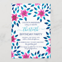 Fleurs Roses Bleues Feuilles Paint Acrylique Anniv