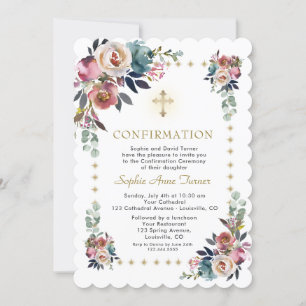 Invitation Fleurs Roses bleues foncées et foncées Confirmatio