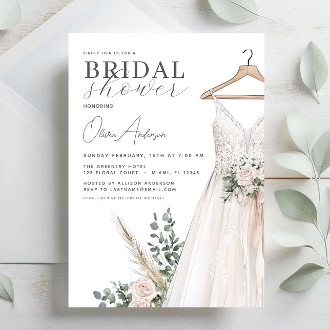 Invitation Fleurs roses Boho et Fête des mariées verdoyante (Créateur téléchargé)