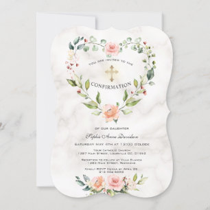 Invitation Fleurs roses Cadre cardiaque Marbre Fille Confirma