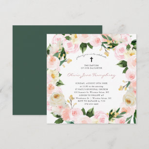 Invitation Fleurs roses carmin   Floral Baptême de printemps 