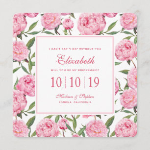 Invitation Fleurs roses d'aquarelle de pivoine - demoiselle