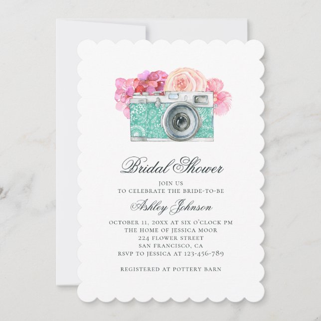 Invitation Fleurs roses d'aquarelle et douche nuptiale (Devant)