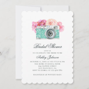Invitation Fleurs roses d'aquarelle et douche nuptiale