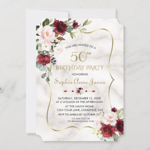 Invitation Fleurs roses de Bourgogne Marbre d'or 50e annivers