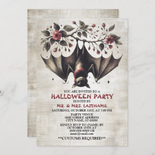 Invitation Fleurs roses de fête d'Halloween chauve Feuilles v