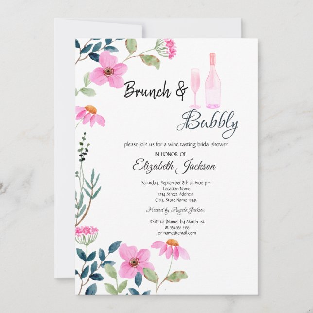 Invitation Fleurs roses de jardin Brunch & Bulles (Devant)