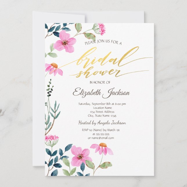 Invitation Fleurs Roses de Jardin Shower de Mariée (Devant)
