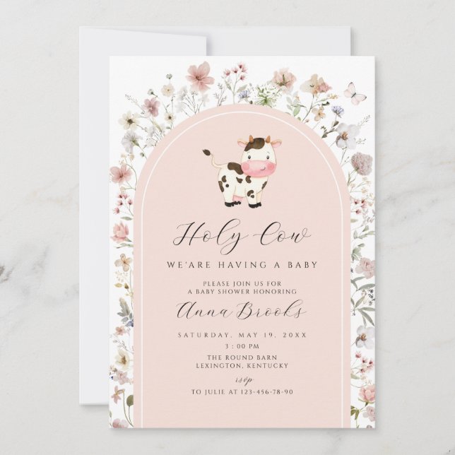 Invitation Fleurs roses de la vache Sainte Baby shower fille (Devant)