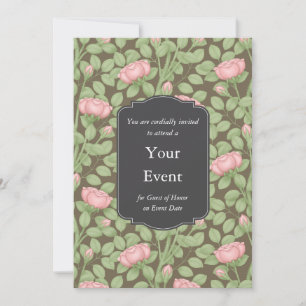 Invitation Fleurs roses décousues personnalisées Marron
