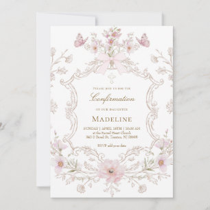 Invitation fleurs roses délicates encadrent la fille de confi