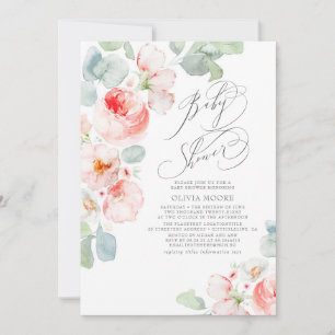Invitation Fleurs roses douces Élégant Baby shower Boho Girl