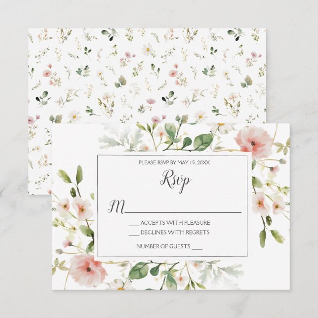 Invitation Fleurs roses douces Pétales Mariage floral RSVP (Devant / Derrière)