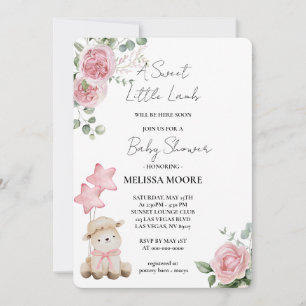 Invitation Fleurs roses doux de petit agneau