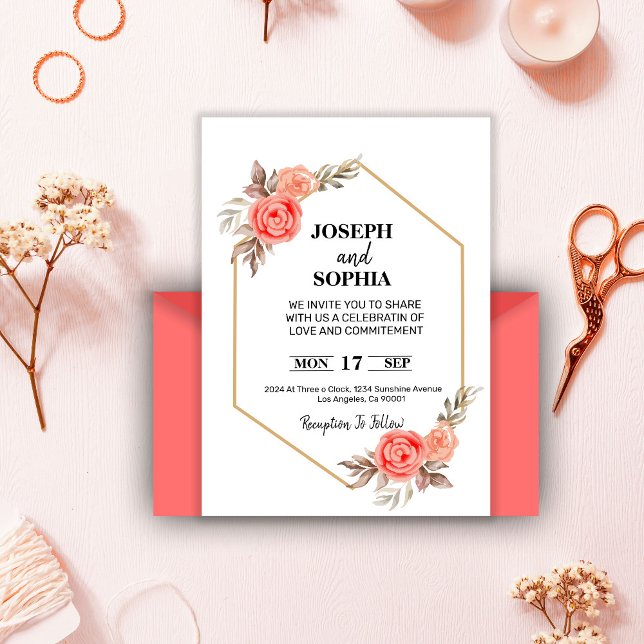 Invitation Fleurs Roses Doux Élégantes Romantiques  (Créateur téléchargé)