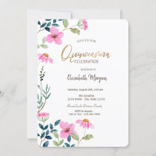 Invitation Fleurs roses du jardin Quinceañera