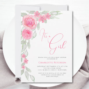 Invitation Fleurs roses Elégant Boho C'est un Baby shower de 