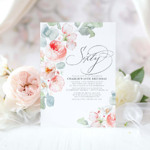 Invitation Fleurs roses Elégant Boho Soixante - 60e anniversa