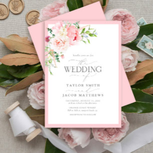 Invitation Fleurs Roses Élégantes Aquarelle Mariage