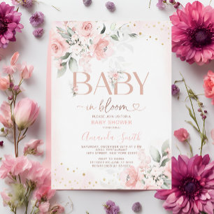 Invitation Fleurs Roses Élégantes Bébé Dans Le Baby shower En